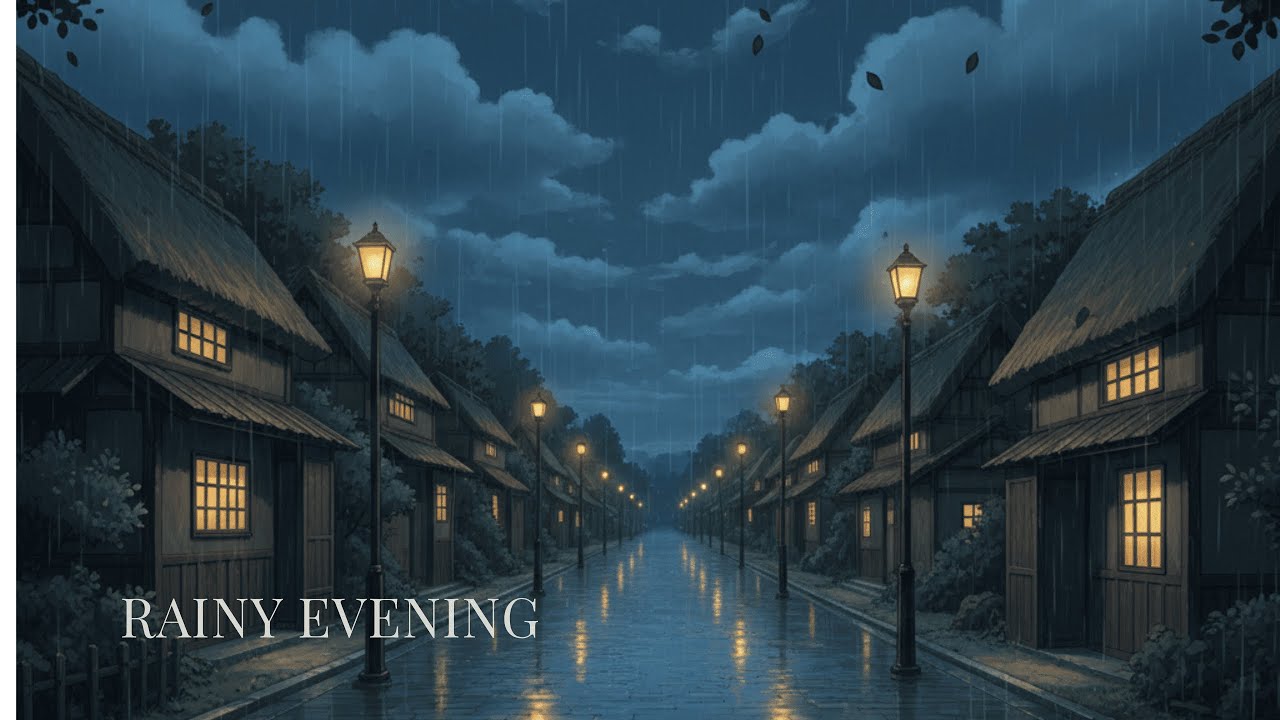 Rainy Evening Village 🌧️ Cozy Anime Ambience | Relax • Study • Sleep