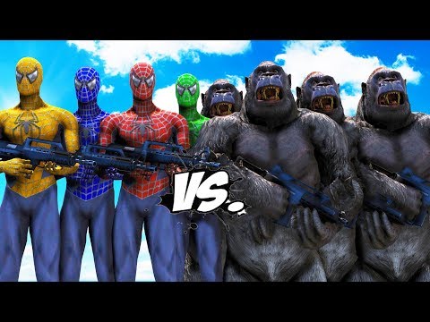 Видео: команда человек паук против армии горилл