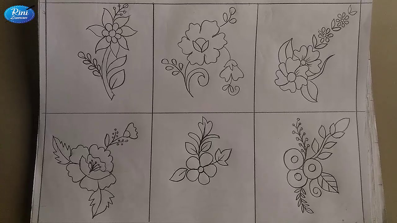 Different 6 types all over embroidery flower design drawing,All over ...