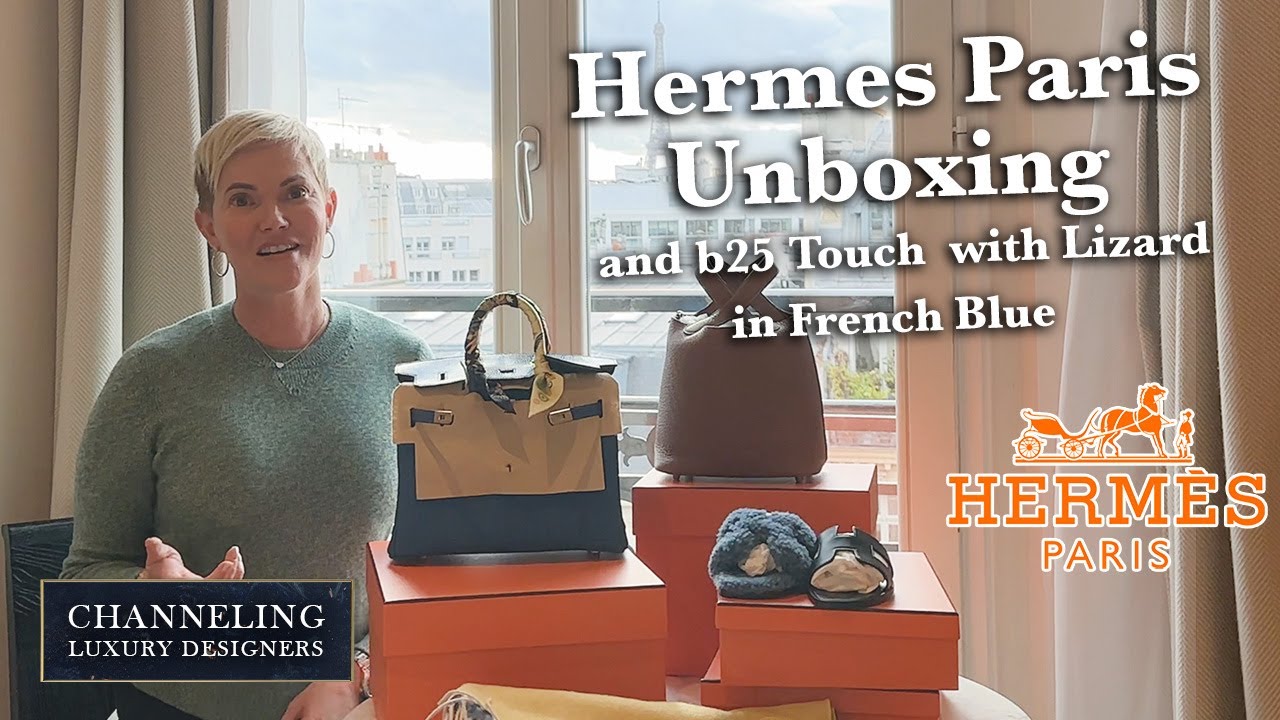 Hermes Haul Paris - Birkin 25 B25 Touch Lizard in French Blue