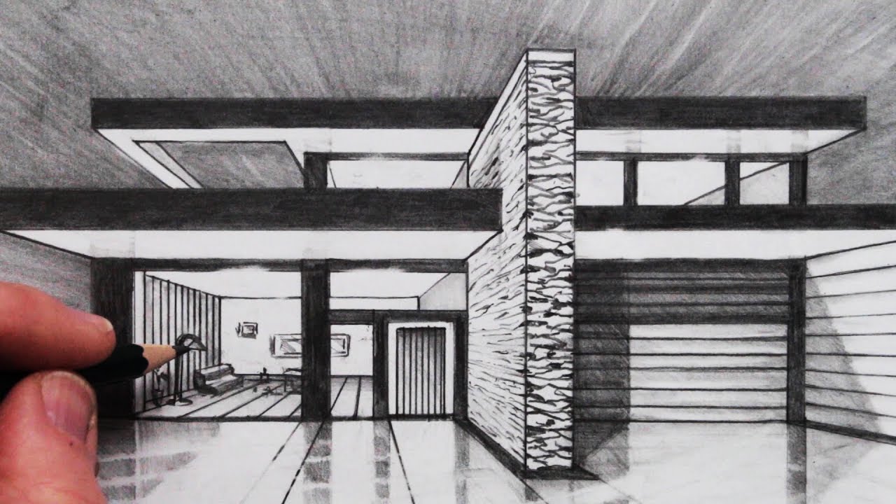 How To Draw A House In 1 Point Perspective Vanishing Point