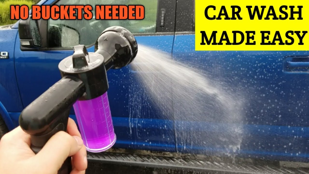 Easy way to wash a car. 8 pattern hose spray nozzle with soap dispenser. NO  BUCKETS NEEDED!! 