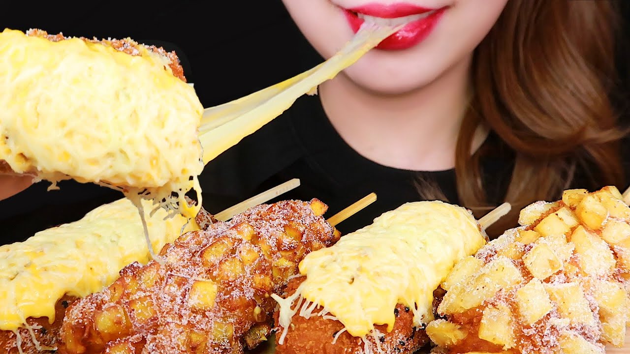 ASMR CHEESE CORN DOGS EATING SOUNDS MUKBANG NO TALKING