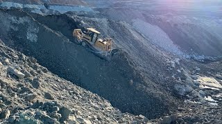 Caterpillar D8R Bulldozer Pushing Soil On Downhill Ground - Sotiriadis/Labrianidis Mining Works