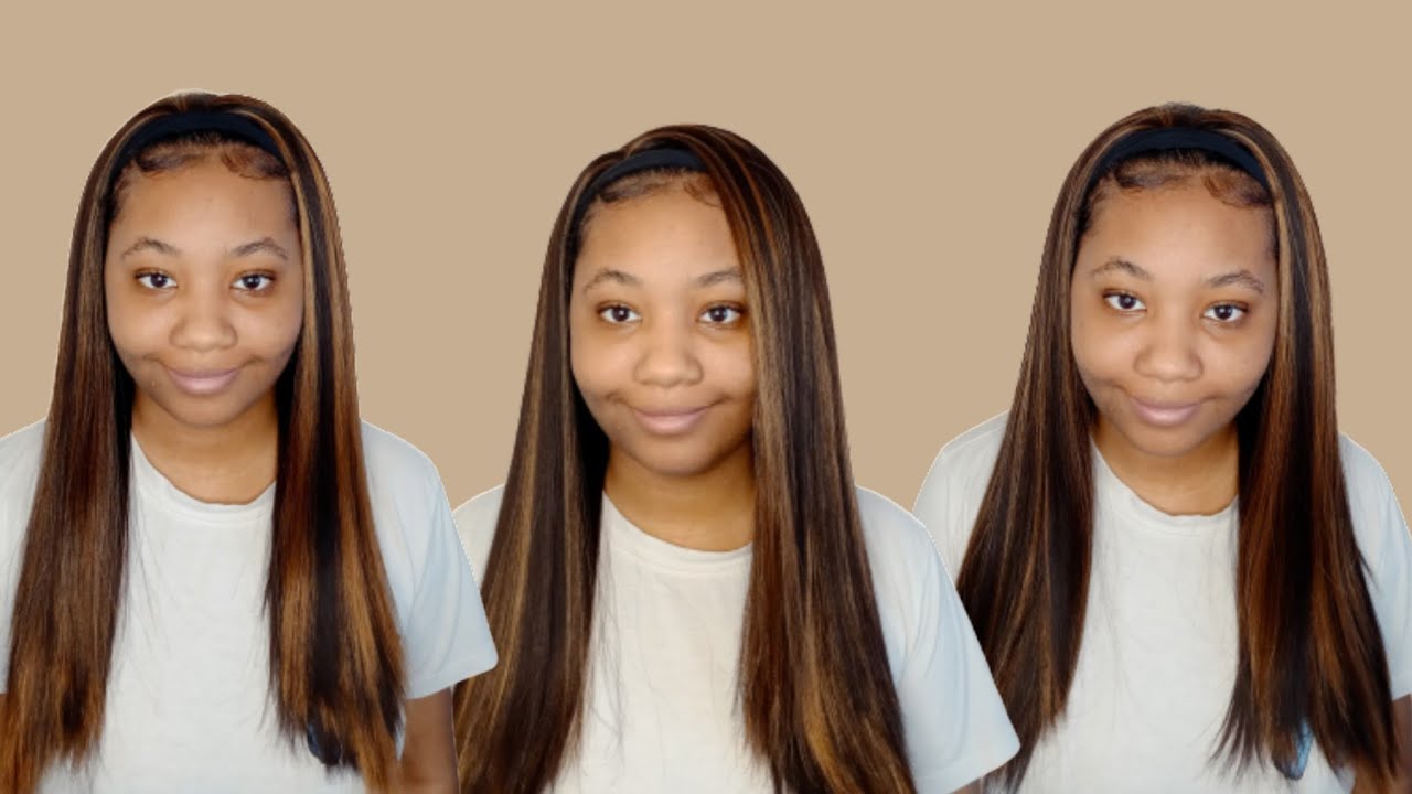 $25 Mixed brown straight synthetic headband wig from amazon