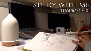 3 Hour Study With Me | Soft Rain  | Pomodoro 50/10