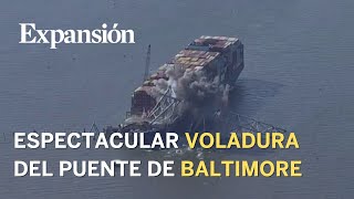 Espectacular imagen de la voladura de los restos del puente de Baltimore