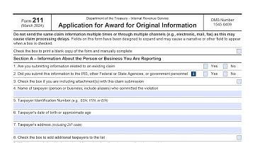 IRS Form 211 walkthrough (Application for Award for Original Information)