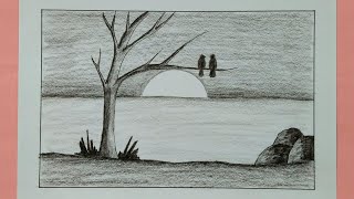 Cara Menggambar Pemandangan - Pencil drawing Landscape