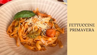 Fettuccine Primavera in Roasted Red Bell Pepper Sauce | Aishwarya D G