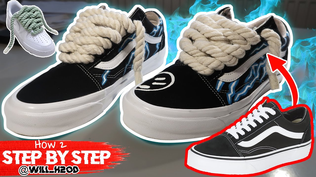 HOW TO USE CHUNKY ROPE TO LACE VANS OLD SKOOL !! 