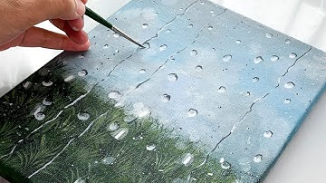 Paint raindrops effect in just THREE STEPS ! EASY Rainy Day Acrylic Painting for tutorial Beginners