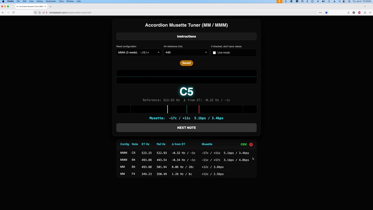 Demonstration of my free Open-Source Accordion Musette Tuner (MM/MMM)