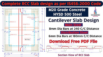 Manual design of RCC slab  using IS456 2000 Code | Cantilever slab design | Civil Engineering |