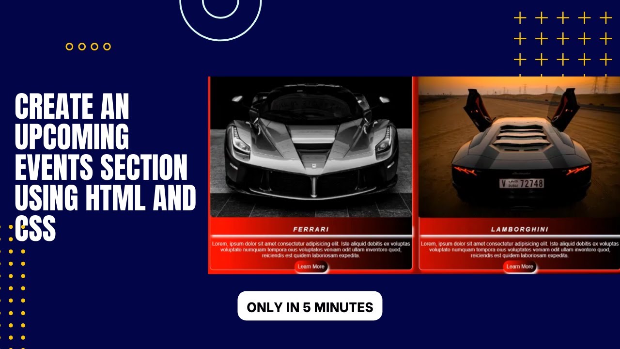 Create an upcoming events section in HTML and CSS || Create two Divs ...