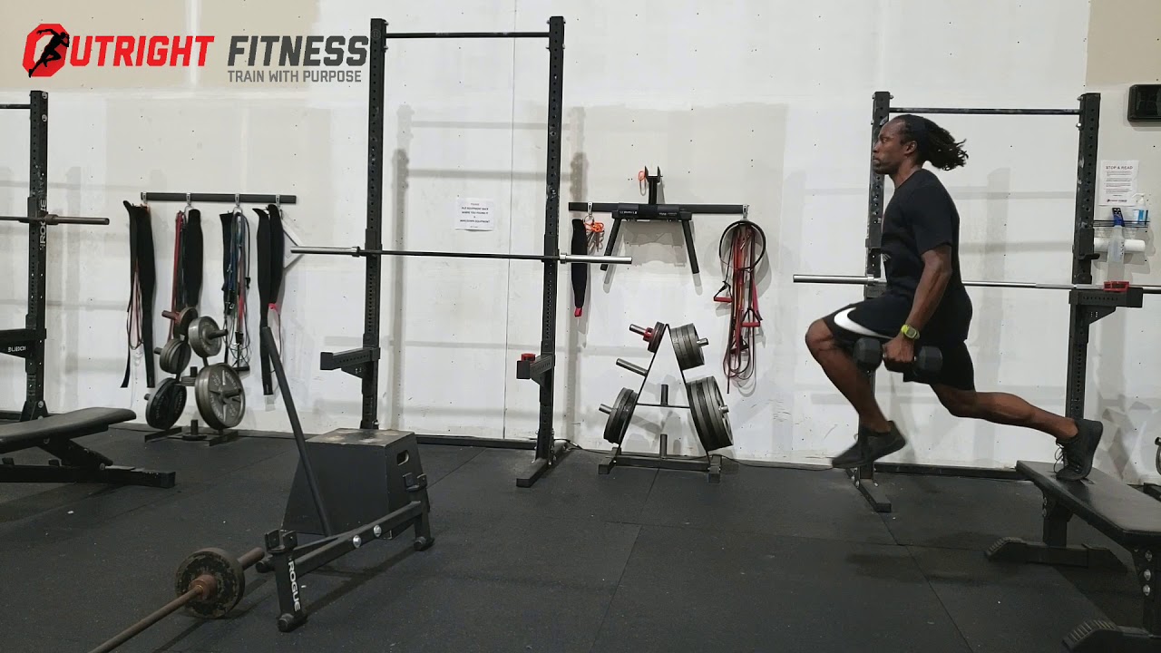 Dumbbell Elevated Split Squat Jumps with Knee Lift - YouTube