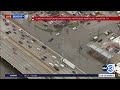 SkyEye13 images show cars driving through flooded roadway near IH-45 at Mount Houston