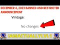 BANNED AND RESTRICTED ANNOUNCEMENT