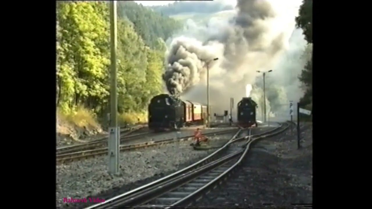 Steam on the Harz - Eisfelder Talmuhle Interval.  Trains Pass, Locos Take Water etc.
