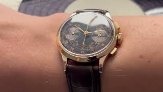 Vidéo: Montre Anonyme Vintage Chronographe Or rose 18k mécanique Vers 1950. 35 mm