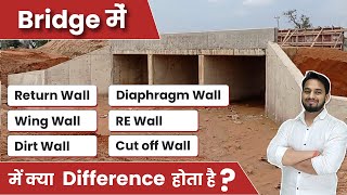 Bridge में Return Wall, Wing Wall, Dirt Wall, Diaphragm wall, RE Wall & Cut off Wall Difference
