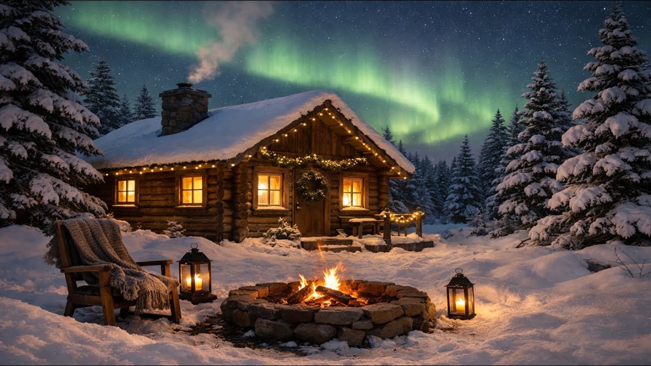Cozy Northern Lights Cracking Fire Sounds
