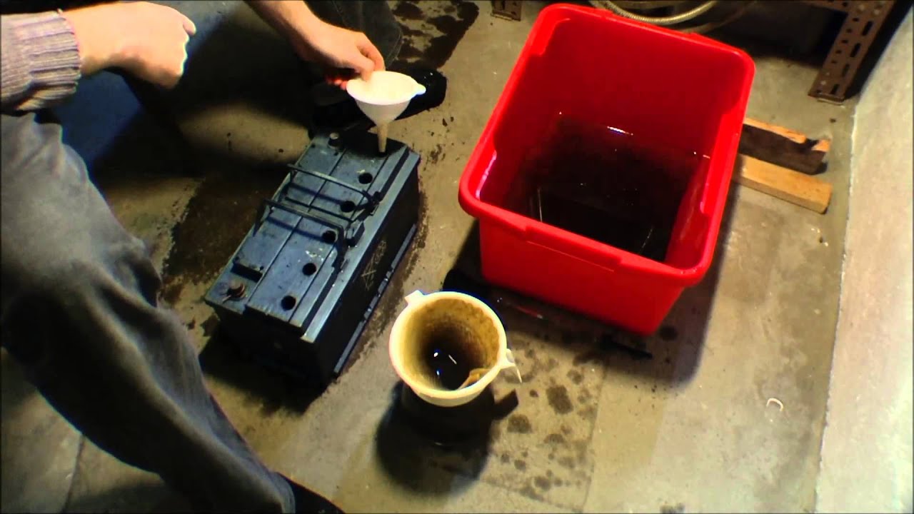 Emptying out a car battery, and filtering the acid - 083 - YouTube
