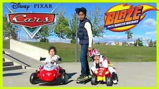 Troy and Izaak Play at the Park with Power Wheels Blaze and Lightning McQueen TBTFUNTV
