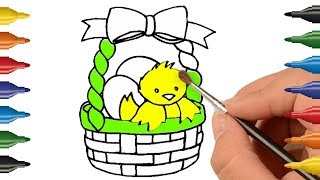 Easter basket coloring page | How to draw Easter Basket | Kids coloring page
