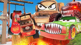 Angry MONSTER Shark VS Poor Tow Mater and Lightning McQueen 😥