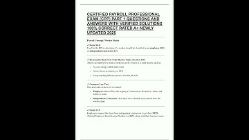 CERTIFIED PAYROLL PROFESSIONAL EXAM CPP PART 1 QUESTIONS AND ANSWERS WITH VERIFIED SOLUTIONS 100 COR