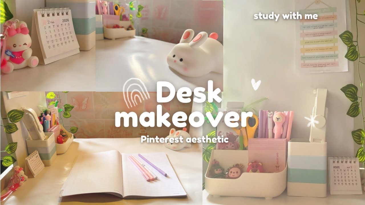 ₊˚♡ Aesthetic Desk Makeover | ✧･ﾟStudy With Me ♡₊˚| Cozy Daily Vlog (⁎˃ᴗ˂⁎)