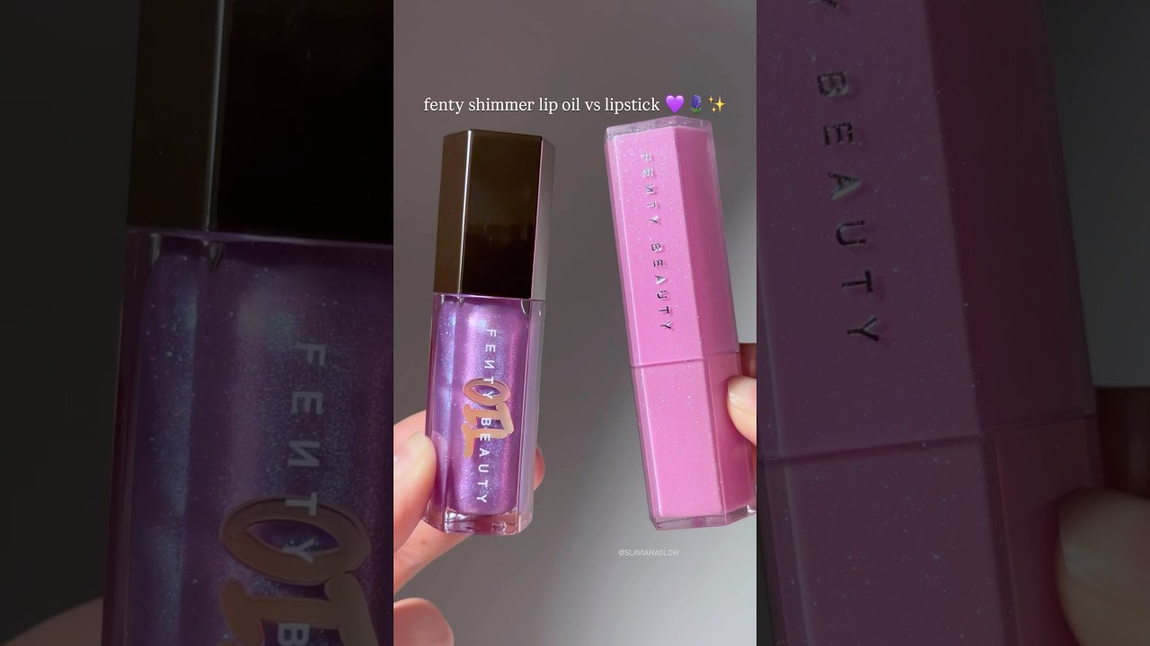 fenty beauty purple shimmering lip oil vs lipstick 💜✨ 