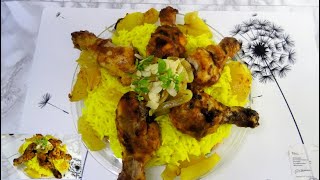 أفخاذ الدجاج مشوية في الفرن بتتبيلة مميزة طعم لا يقاوم+ارز اصفر سريع ولذيذ|Grilled chicken thighs