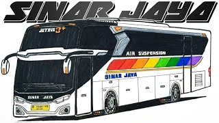 How to draw a Sinar Jaya bus, Sinar Jaya bus sketch, easy way to draw a bus