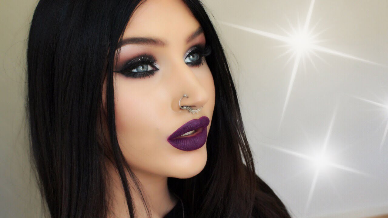 Dramatic Silver Glitter Smokey Eyes Purple Lips Makeup Tutorial