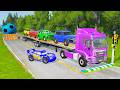 TRANSPORTING PIXAR CARS & FRUITS WITH COLORED & JOHN DEERE vs CLAAS vs TRACTORS - BeamNG.drive #983