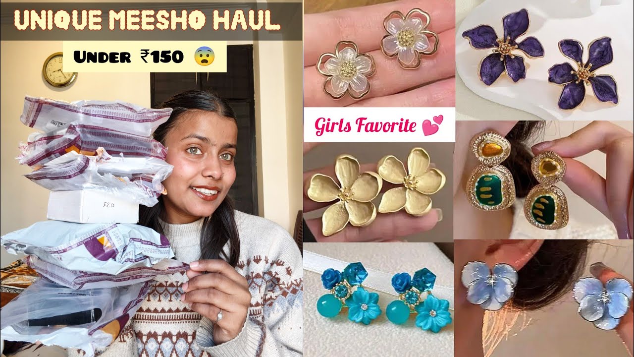 Under ₹150 😱 Misho Ki Sabse Cute & Unique Earrings Collection 💕 #meeshohaul #meesho 