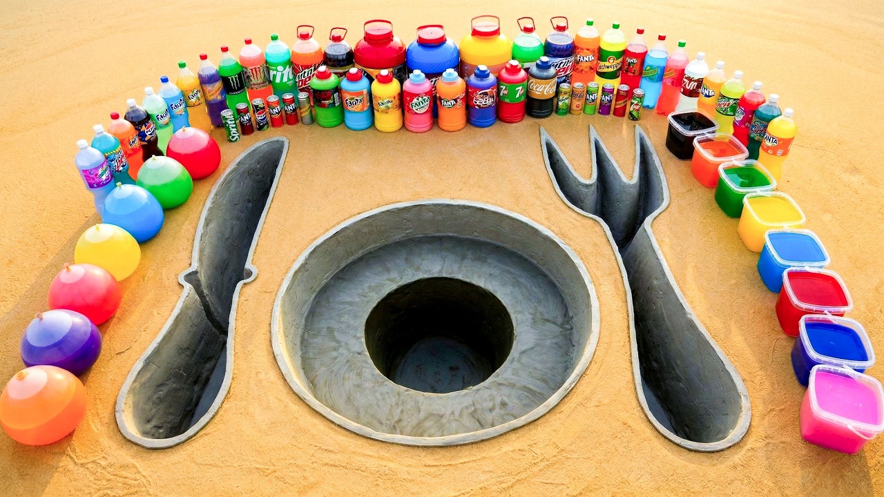 How to Make Knife, Plate and Fork Holes with Cement, Giant Soda, Fanta, Coca Coa vs Mentos
