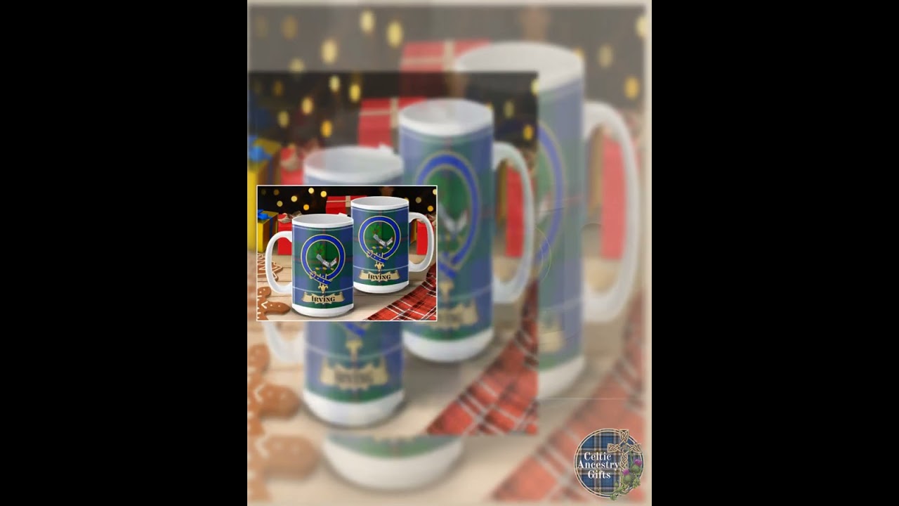 Irving Clan Crest Blue Green Tartan Plaid Mug