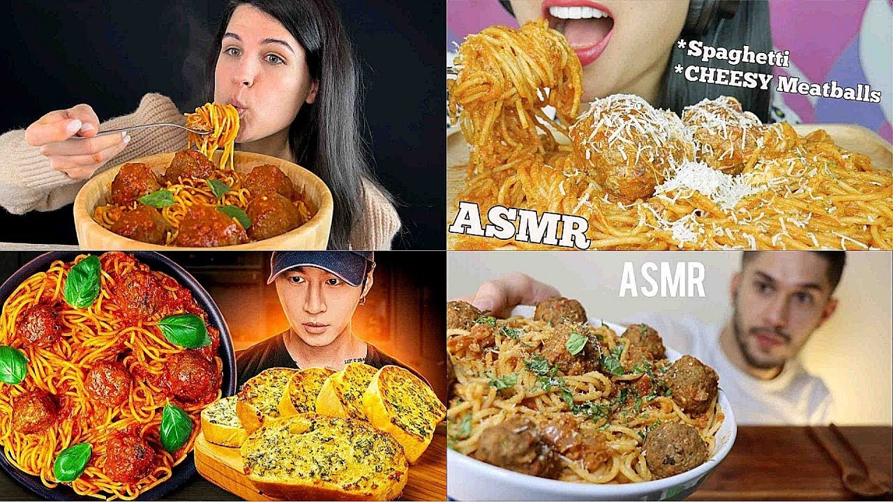ASMR X4 Speed | SPAGHETTI & MEATBALLS Compilation | No Talking | Only Bites |  Mukbang