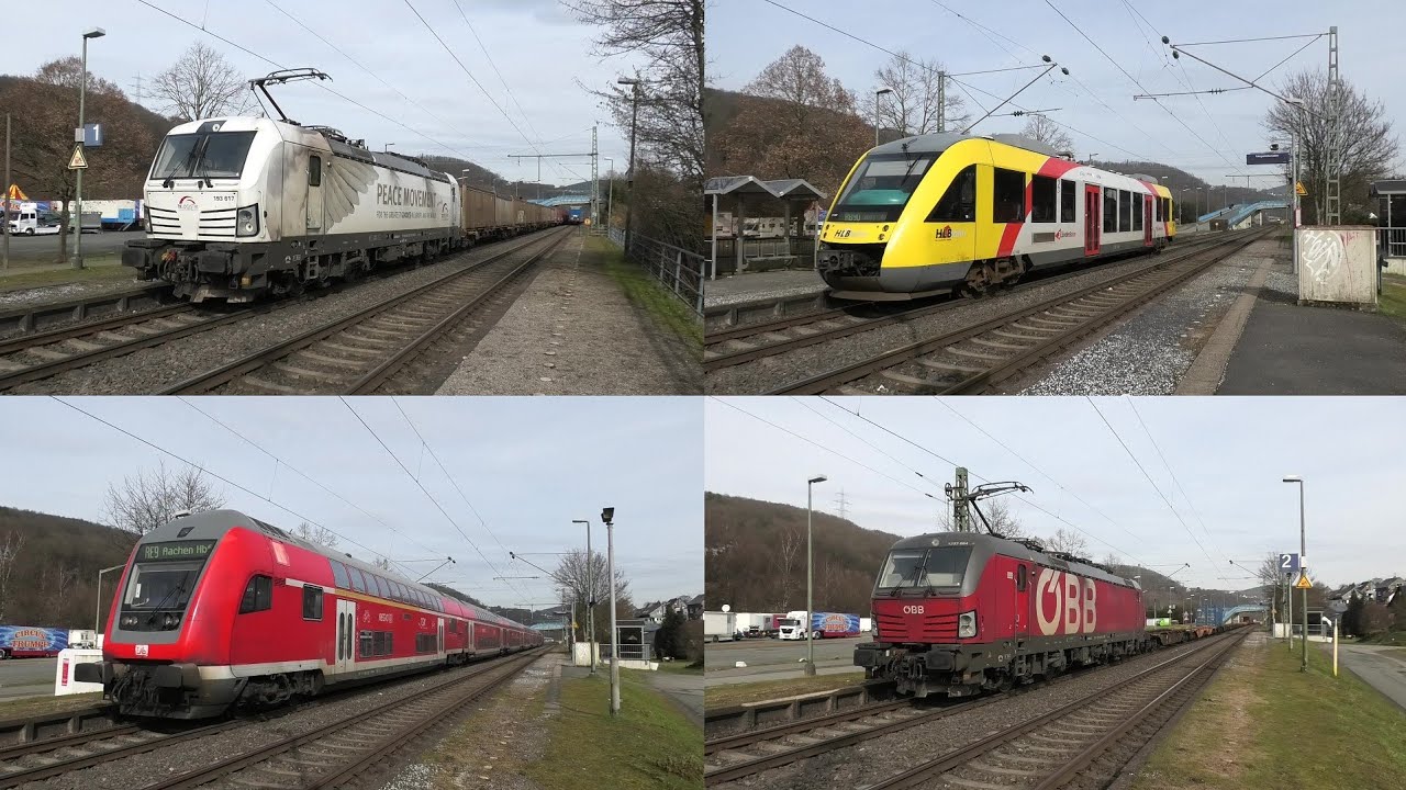 Bahnverkehr in Mudersbach mit Rheintalumleitern(TX, ÖBB, SBB, ecco), Br 146 + Dostos, LINT 27 & 41