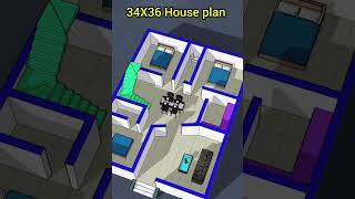 34X36 House plan construction building 2d 3d 3bhkHouse naksha #home #housedesign #naksha #easyhouse