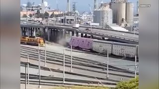CAUGHT ON CAMERA: Freight train derailment leads to major road closure