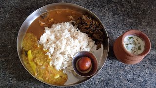 Simple lunch menu/Green gram dal/Ladies finger fries/Bitter gourd gravy/Vendakkai poriyal/Buttermilk