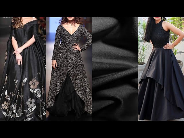 Pure Georgette Fabrics Party Wear Readymade Gown In Black Color With  Embroidery Work - Plus Size Gown - Plus Size Product