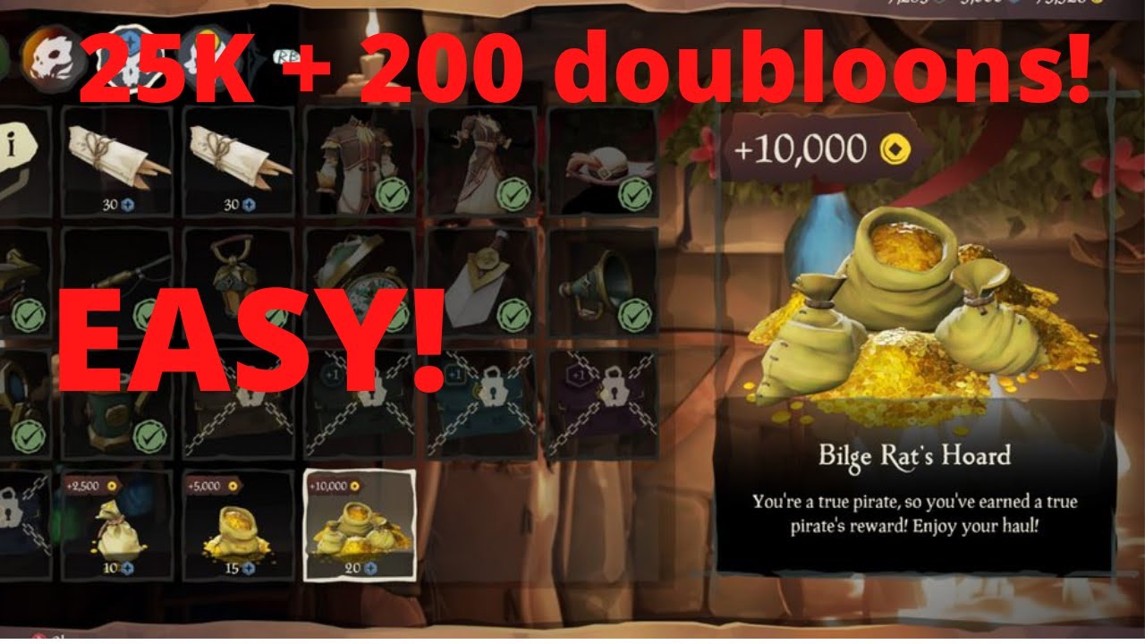 How to get 25K gold + 200 doubloons *EASY* Sea of thieves Maiden voyage