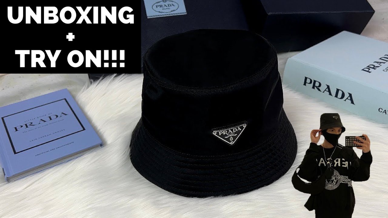 PRADA NYLON BUCKET HAT UNBOXING!!! + TRY ON / CLOSE UP! 