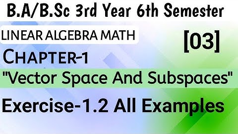 Exercise 1.2 Vector Space And Subspaces Unit 1 || B.Sc 3rd Year Linear Algebra Math || All Examples