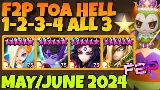 F2P TOA HELL STAGE 1 2 3 4 ALL 3⭐ (LAIMA - ASCHUBEL - MOOKWOL - ODIN) MAY / JUNE 2024 SUMMONERS WAR